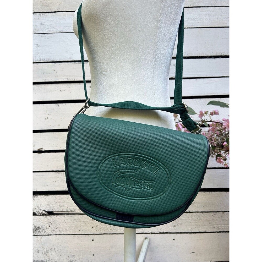 Vintage Chemise Lacoste Handbag Green Coated Canvas Crossbody Saddle Bag 80s 90s